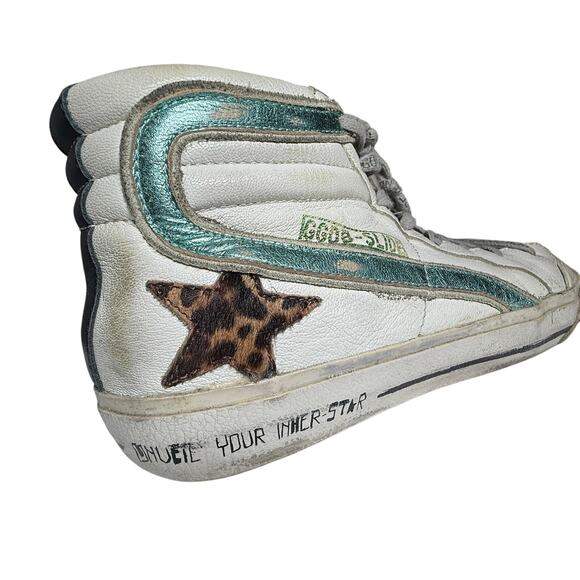 Golden Goose Slide High-Top Sneakers Leopard Star Distressed Leather EU 37 - Picture 4 of 12